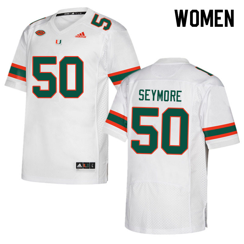 Women #50 Laurance Seymore Miami Hurricanes College Football Jerseys Sale-White - Click Image to Close